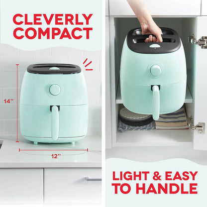 DASH Tasti-Crisp™ Electric Air Fryer Oven, 2.6 Qt., Aqua – Compact Air Fryer for Healthier Food in Minutes, Ideal for Small Spaces - Auto Shut Off, Analog, 1000-Watt