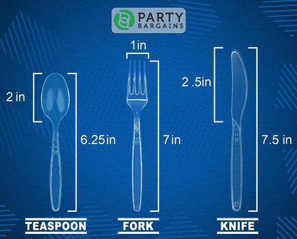 Party Bargains Disposable Cutlery set, SAPPHIRE Design, Clear Color, 360 Pieces: 180 Forks, 120 Spoons, 60 Knives