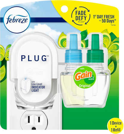 Febreze Plug in Air Fresheners, Gain Original Scent, Odor Eliminator for Strong Odors, Scented Oil Refill (3 Count)