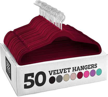 Zober Velvet Hangers 50 Pack - Heavy Duty Black Hangers for Coats, Pants & Dress Clothes - Non Slip Clothes Hanger Set - Space Saving Felt Hangers for Clothing