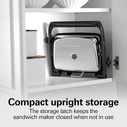 Hamilton Beach Panini Press Sandwich Maker & Electric Indoor Grill with Locking Lid, Opens 180 Degrees for any Thickness for Quesadillas, Burgers & More, Nonstick 8" x 10" Grids, Chrome (25460AG)