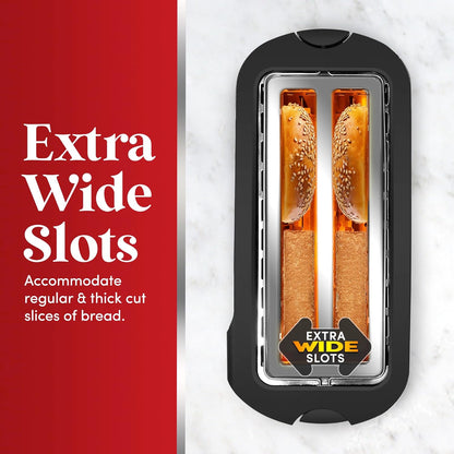 Elite Gourmet ECT-3100 Long Slot 4 Slice Toaster, Reheat, 6 Toast Settings, Defrost, Cancel Functions, Built-in Warming Rack, Extra Wide Slots for Bagels & Waffles, Stainless Steel & Black