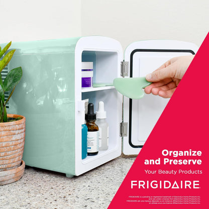 Frigidaire Retro Mini Fridge Cooler, 4L Capacity Chills 6 12oz Cans, 100% Freon-Free & Eco Friendly, Portable Fridge for Car, Office, Bedroom, Dorm Room, or Cabin - 9.84"D x 7.09"W x 10.35"H (Pink)