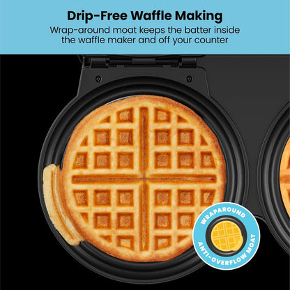 Chefman Anti-Overflow Belgian Waffle Maker w/Shade Selector, Temperature Control, Mess Free Moat, Round Iron w/Nonstick Plates & Cool Touch Handle, Measuring Cup Included, Black