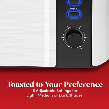 Elite Gourmet ECT-3100 Long Slot 4 Slice Toaster, Reheat, 6 Toast Settings, Defrost, Cancel Functions, Built-in Warming Rack, Extra Wide Slots for Bagels & Waffles, Stainless Steel & Black