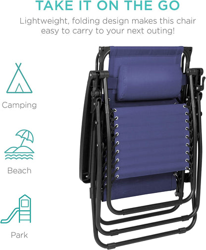 Folding Zero Gravity Outdoor Recliner Patio Lounge Chair w/Adjustable Canopy Shade, Headrest, Side Accessory Tray, Textilene Mesh - Beige