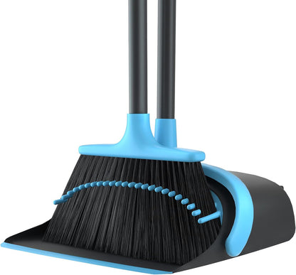 Broom with Dustpan Combo Set, Upgrade Broom and Dustpan Set for Home, 52'' Long Handle Broom and Dustpan Set, Standing Dustpan and Broom for Kitchen Office Lobby Floor
