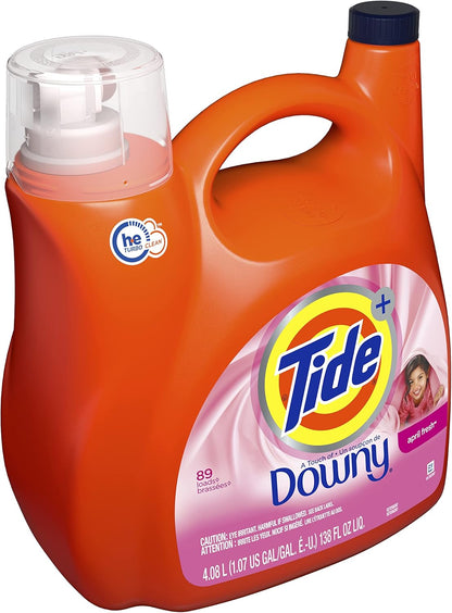 Tide plus Downy Liquid Laundry Detergent Soap, April Fresh Scent, HE Compatible, 94 Loads, 132 fl oz