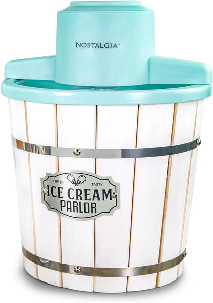 Nostalgia Electric Ice Cream Maker - Old Fashioned Soft Serve Ice Cream Machine Makes Frozen Yogurt or Gelato in Minutes - Fun Kitchen Appliance - Vintage Wooden Style - Light Wood - 4 Quart