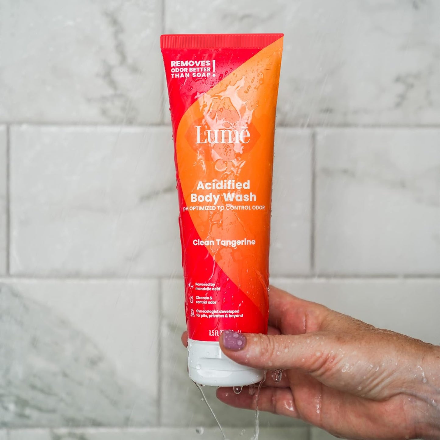 Lume Acidified Body Wash - 24 Hour Odor Control - Removes Odor Better than Soap - Moisturizing Formula - Formulated Without SLS or Parabens - OB/GYN Developed - 8.5 ounce (Peony Rose)