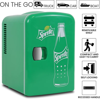 Coca-Cola Classic Coke Bottle 4L Mini Fridge w/ 12V DC and 110V AC Cords, 6 Can Portable Cooler, Personal Travel Refrigerator for Snacks Lunch Drinks Cosmetics, Desk Home Office Dorm, Red