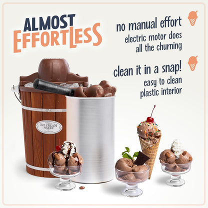 Nostalgia Electric Ice Cream Maker - Old Fashioned Soft Serve Ice Cream Machine Makes Frozen Yogurt or Gelato in Minutes - Fun Kitchen Appliance - Vintage Wooden Style - Light Wood - 4 Quart