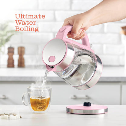 Speed-Boil Electric Kettle For Coffee & Tea - 1.7L Water Boiler 1500W, Borosilicate Glass, Easy Clean Wide Opening, Auto Shut-Off, Cool Touch Handle, LED Light. 360° Rotation, Boil Dry Protection