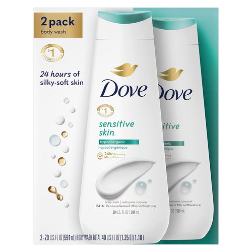 Dove Body Wash 3 Count with Pump Sensitive Skin Hypoallergenic, Paraben-Free, Sulfate-Free, Cruelty-Free, Moisturizing Skin Cleanser Effectively Washes Away Bacteria While Nourishing Skin 30.6 oz
