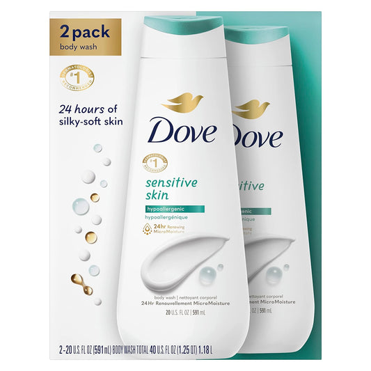 Dove Body Wash 3 Count with Pump Sensitive Skin Hypoallergenic, Paraben-Free, Sulfate-Free, Cruelty-Free, Moisturizing Skin Cleanser Effectively Washes Away Bacteria While Nourishing Skin 30.6 oz