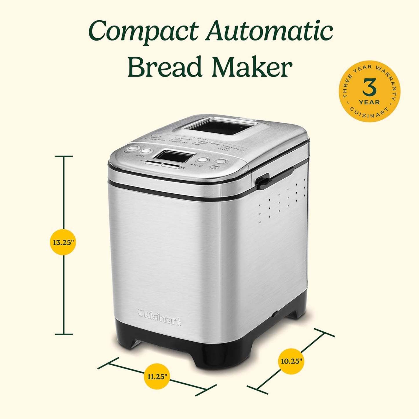 Cuisinart Bread Maker Machine, Compact and Automatic, Customizable Settings, Up to 2lb Loaves, CBK-110P1, Silver,Black