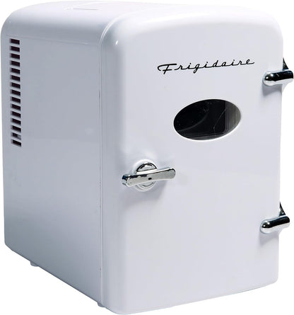 Frigidaire Retro Mini Fridge Cooler, 4L Capacity Chills 6 12oz Cans, 100% Freon-Free & Eco Friendly, Portable Fridge for Car, Office, Bedroom, Dorm Room, or Cabin - 9.84"D x 7.09"W x 10.35"H (Pink)