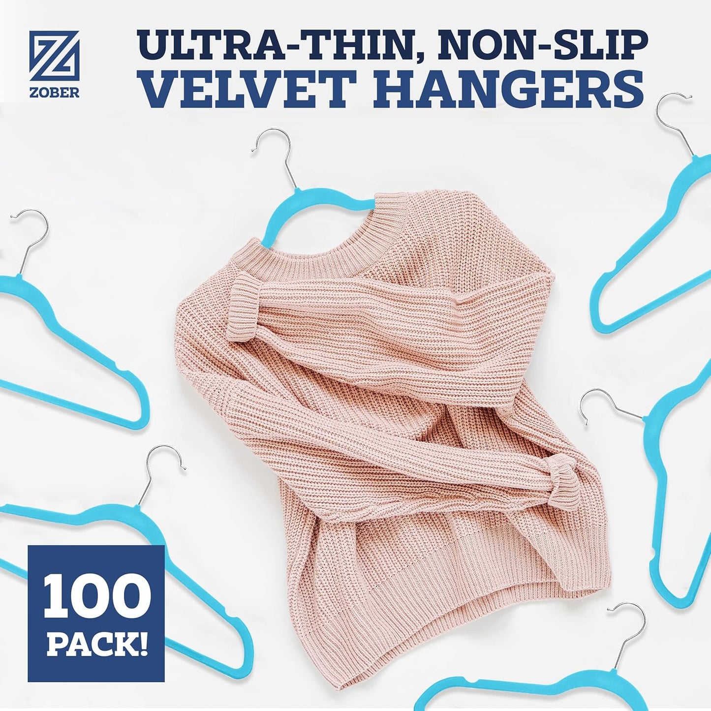 Zober Velvet Hangers 50 Pack - Heavy Duty Black Hangers for Coats, Pants & Dress Clothes - Non Slip Clothes Hanger Set - Space Saving Felt Hangers for Clothing