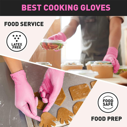 OKIAAS Black/Pink Vinyl Disposable Gloves Latex Free, Food Grade, 5 mil, Cooking, Cleaning, Hair Dye, 50/100/200/1000 Count