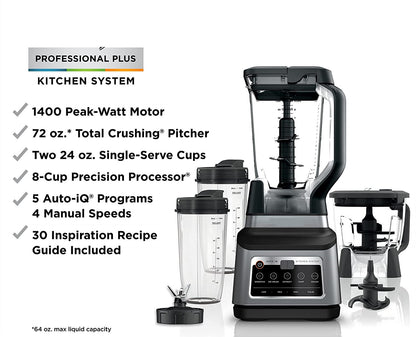 Mega Kitchen System, 72 oz. Pitcher, 8-Cup Food Processor, 16 oz. Single Serve Cup, 1500-Watt, Black