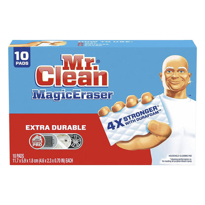 Mr. Clean Magic Eraser, Extra Durable, Shoe, Bathroom, and Shower Cleaner, Cleaning Pads with Durafoam, 10 Count