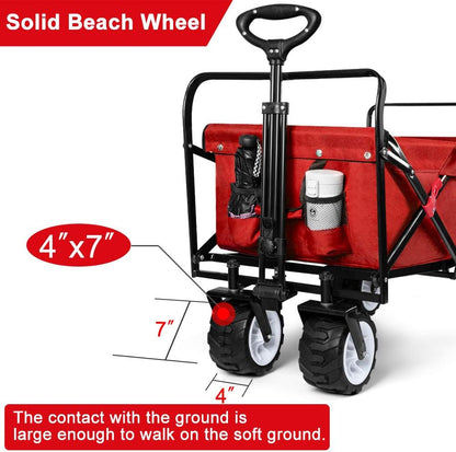 BEAU JARDIN Folding Beach Wagon Cart 300 Pound Capacity Collapsible Utility Camping Grocery Canvas Portable Rolling Outdoor Garden Sport Heavy Duty Shopping Wide All Terrain Wheel Black BG377