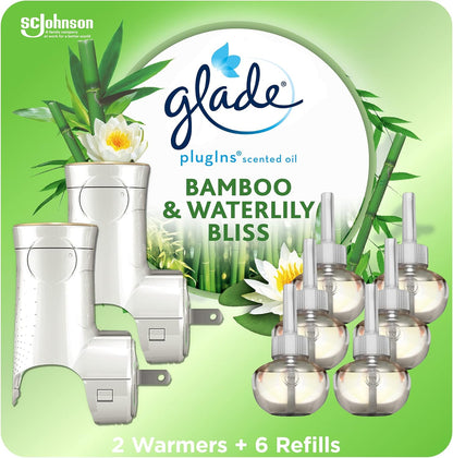 Glade PlugIns Air Freshener Starter Kit, Scented and Essential Oils for Home and Bathroom, Clean Linen, 4.02 Fl Oz, 2 Warmers and 6 Refills