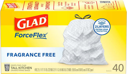 Glad Tall Kitchen Drawstring Trash Bags - Odorshield 13 Gallon White Trash Bag, Febreze Fresh Clean, 110 Count
