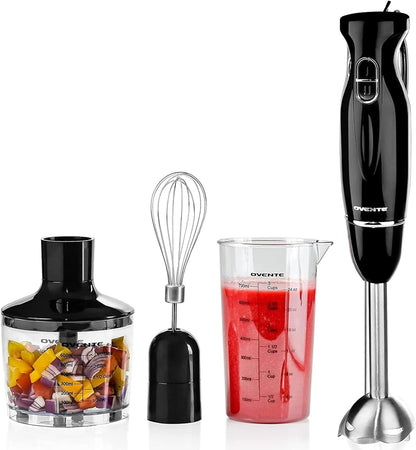 OVENTE Electric Immersion Hand Blender 300 Watt 2 Mixing Speed with Stainless Steel Blades, Powerful Portable Easy Control Grip Stick Mixer Perfect for Smoothies, Puree Baby Food & Soup, Black HS560B