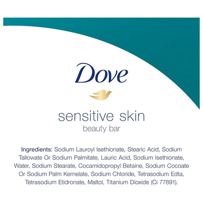 Dove Beauty Bar More Moisturizing Than Bar Soap for Softer Skin, Fragrance-Free, Hypoallergenic Beauty Bar Sensitive Skin With Gentle Cleanser 3.75 oz 14 Bars