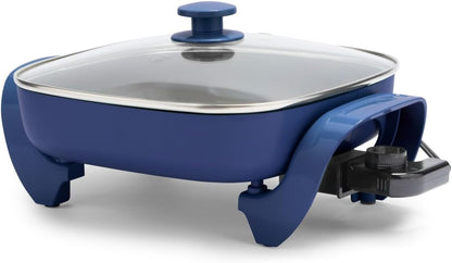 GreenLife 12" 5QT Square Electric Skillet, Glass Vented Lid, Ceramic PFAS-Free Nonstick Interior, Adjustable Temperature Control, Cool Touch Handles, Quick Even Heating, Scratch Resistant, Turquoise