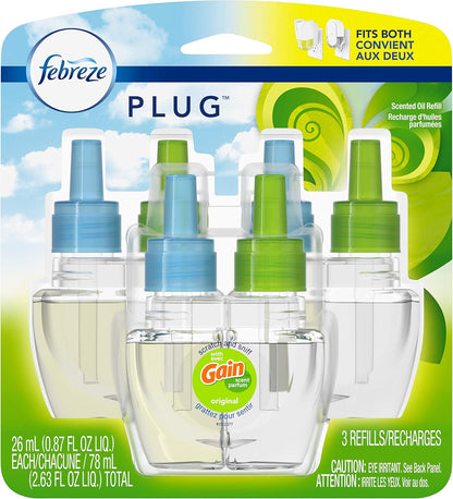 Febreze Plug in Air Fresheners, Gain Original Scent, Odor Eliminator for Strong Odors, Scented Oil Refill (3 Count)