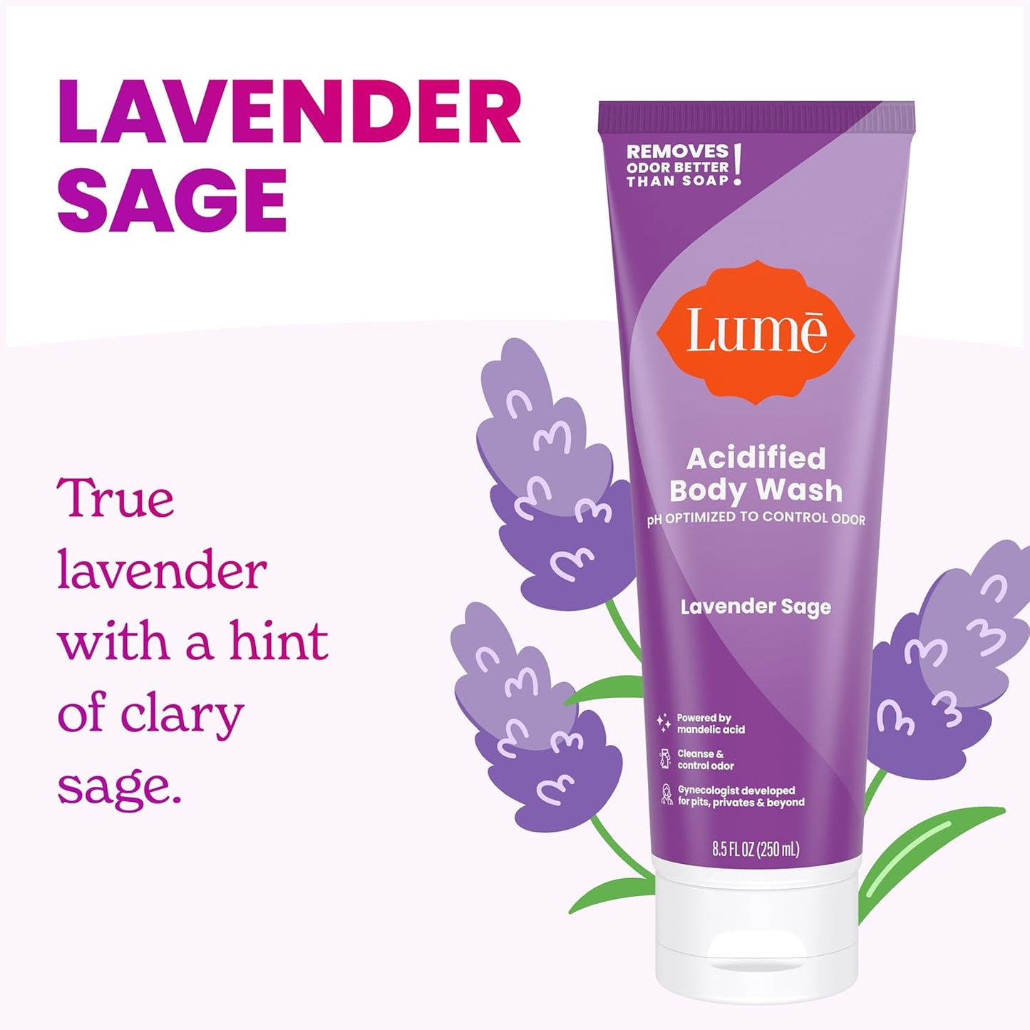 Lume Acidified Body Wash - 24 Hour Odor Control - Removes Odor Better than Soap - Moisturizing Formula - Formulated Without SLS or Parabens - OB/GYN Developed - 8.5 ounce (Peony Rose)