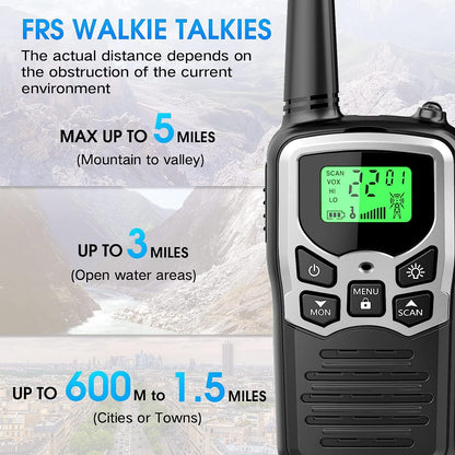Walkie Talkies, MOICO Long Range Walkie Talkies for Adults with 22 FRS Channels, Family Walkie Talkie with LED Flashlight VOX LCD Display for Hiking Camping Trip (Orange 2 Pack)
