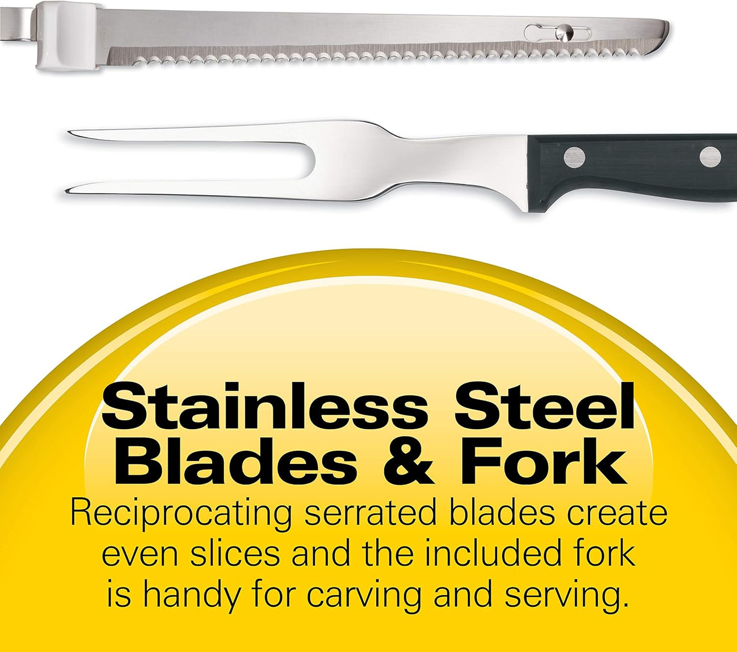 Hamilton Beach Electric Knife Set for Carving Meats, Poultry, Bread, Crafting Foam & More, Reciprocating Serrated Stainless Steel Blades, Ergonomic Design Storage Case + Fork Included, 5Ft Cord, White