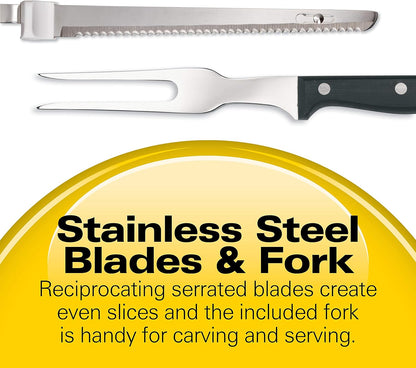 Hamilton Beach Electric Knife Set for Carving Meats, Poultry, Bread, Crafting Foam & More, Reciprocating Serrated Stainless Steel Blades, Ergonomic Design Storage Case + Fork Included, 5Ft Cord, White