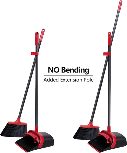 Broom with Dustpan Combo Set, Upgrade Broom and Dustpan Set for Home, 52'' Long Handle Broom and Dustpan Set, Standing Dustpan and Broom for Kitchen Office Lobby Floor