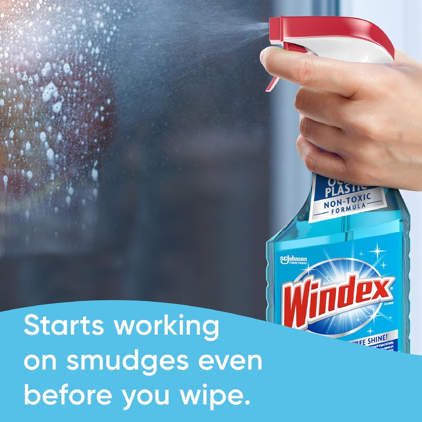 Windex Glass Cleaner Spray, Original Blue Window Cleaner Works on Smudges and Fingerprints, Bottle Made from 100% Recovered Coastal Plastic, 23 Fl Oz, Pack of 6
