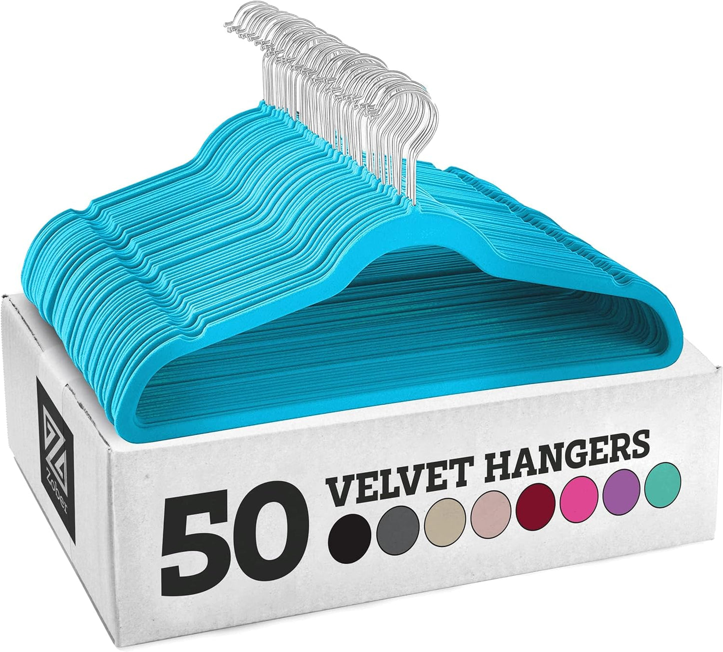 Zober Velvet Hangers 50 Pack - Heavy Duty Black Hangers for Coats, Pants & Dress Clothes - Non Slip Clothes Hanger Set - Space Saving Felt Hangers for Clothing
