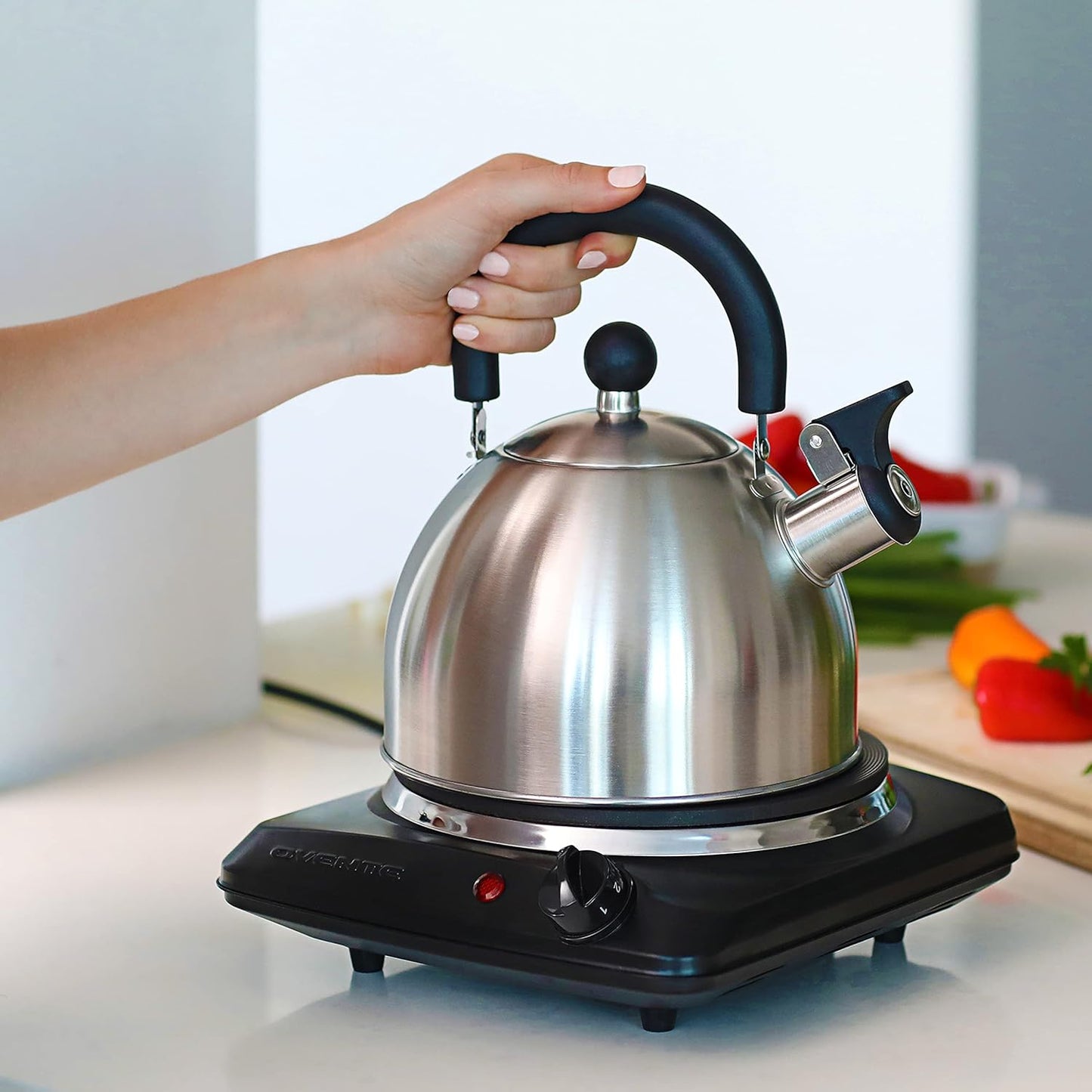 OVENTE Electric Countertop Double Burner, 1700W Cooktop with 7.25" and 6.10" Cast Iron Hot Plates, Temperature Control, Portable Cooking Stove and Easy to Clean Stainless Steel Base, Black BGS102B