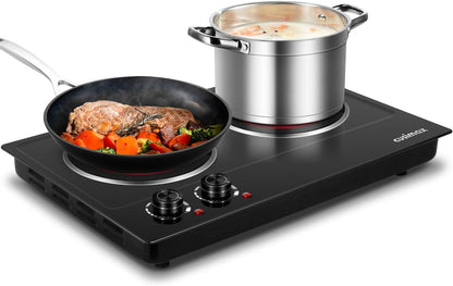 CUSIMAX Electric Hot Plate for Cooking Portable Single Burner 1500W Cast Iron hot plates Heat-up in Seconds Adjustable Temperature Control Stainless Steel Non-Slip Rubber Feet Upgraded Version B101