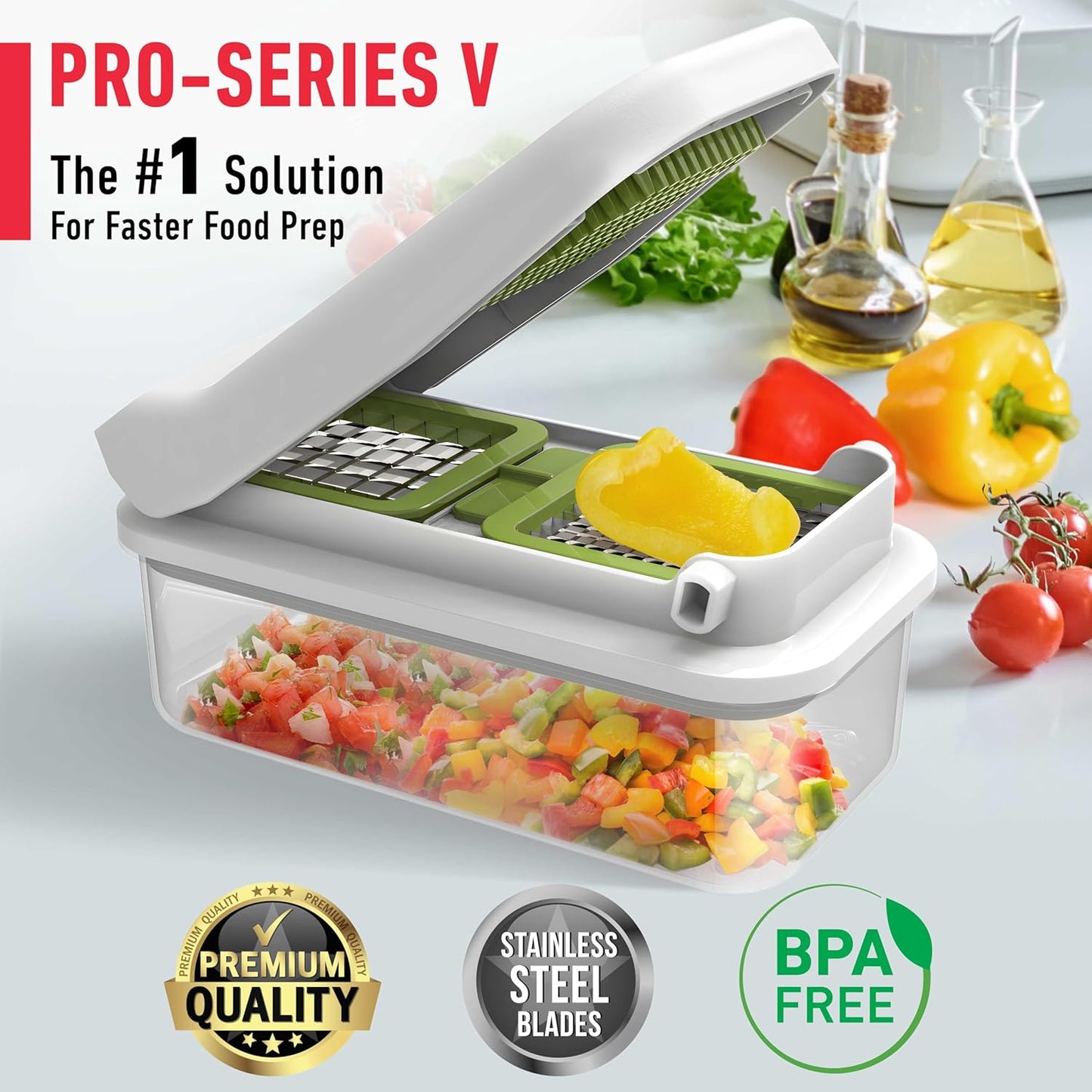 Mueller Pro-Series 10-in-1, 8 Blade Vegetable Chopper, Onion Mincer, Cutter, Dicer, Egg Slicer with Container, French Fry Cutter, Potato Slicer, Home Essentials & Kitchen Gadgets, Salad Chopper