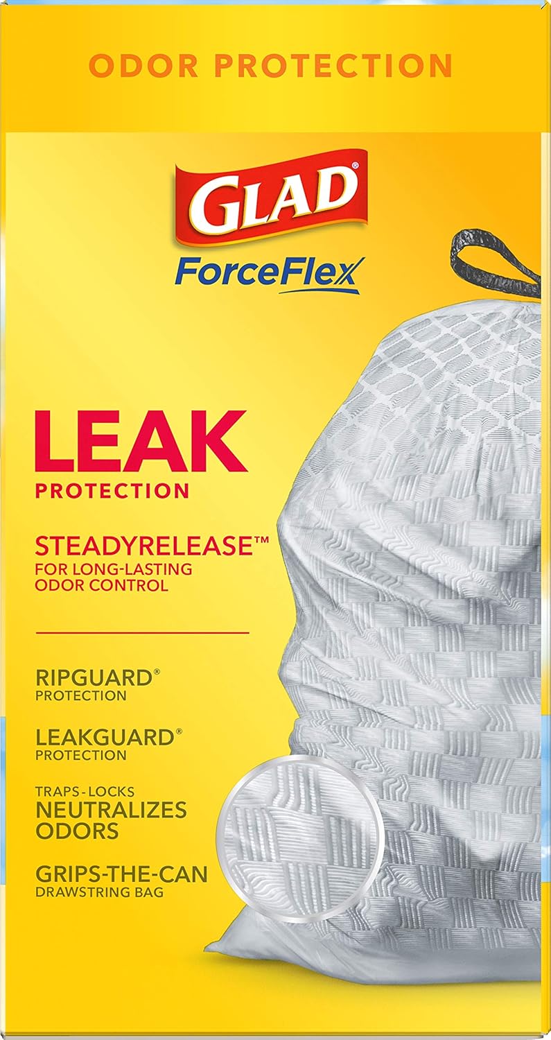 Glad Tall Kitchen Drawstring Trash Bags - Odorshield 13 Gallon White Trash Bag, Febreze Fresh Clean, 110 Count