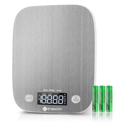 Etekcity Food Kitchen Scale, Digital Grams and Ounces for Weight Loss, Baking, Cooking, Keto and Meal Prep, LCD Display, Medium, 304 Stainless Steel