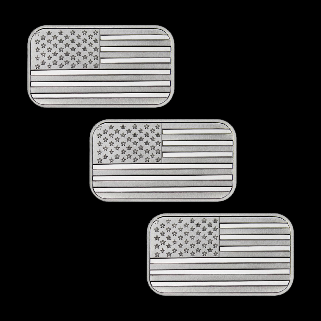 1 Ounce (1 oz) Silvertowne Mint .999 Silver American Flag Bar