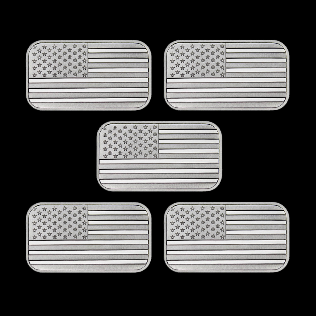 1 Ounce (1 oz) Silvertowne Mint .999 Silver American Flag Bar