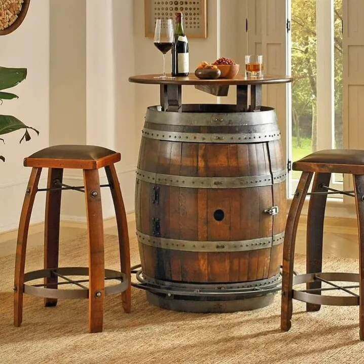 Oak Wine Barrel Table(1 TABLE + 2 CHAIRS)